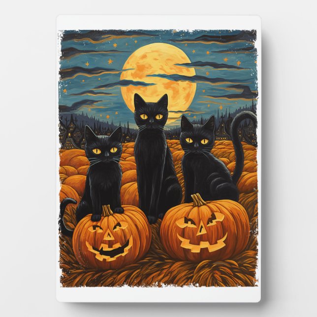 Black Cat Halloween Cat Lovers Starry Night Cat Va Plaque (Front)