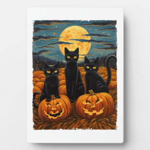 Black Cat Halloween Cat Lovers Starry Night Cat Va Plaque