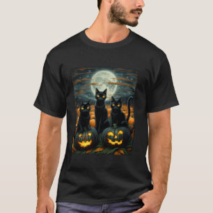 Black Cat Halloween Cat Lovers Starry Night Moon H T-Shirt