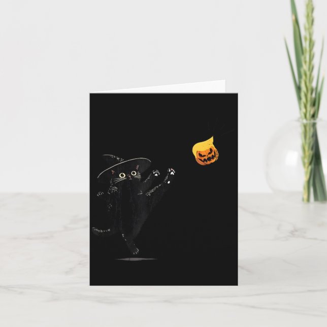 Black Cat Halloween Cat Witch Doodle Card (Front)