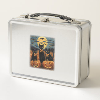Black Cat Halloween Coquette Bow Cat Halloween Coq Metal Lunch Box
