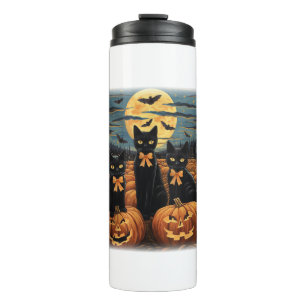 Black Cat Halloween Coquette Bow Cat Halloween Coq Thermal Tumbler