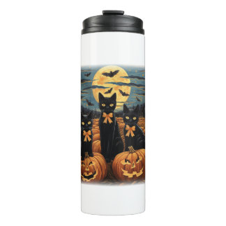 Black Cat Halloween Coquette Bow Cat Halloween Coq Thermal Tumbler
