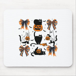Black Cat Halloween Coquette Bow Halloween Pumpkin Mouse Mat