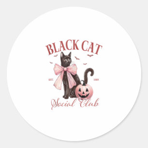 Black Cat Halloween Coquette Social Club Pink Bow  Classic Round Sticker