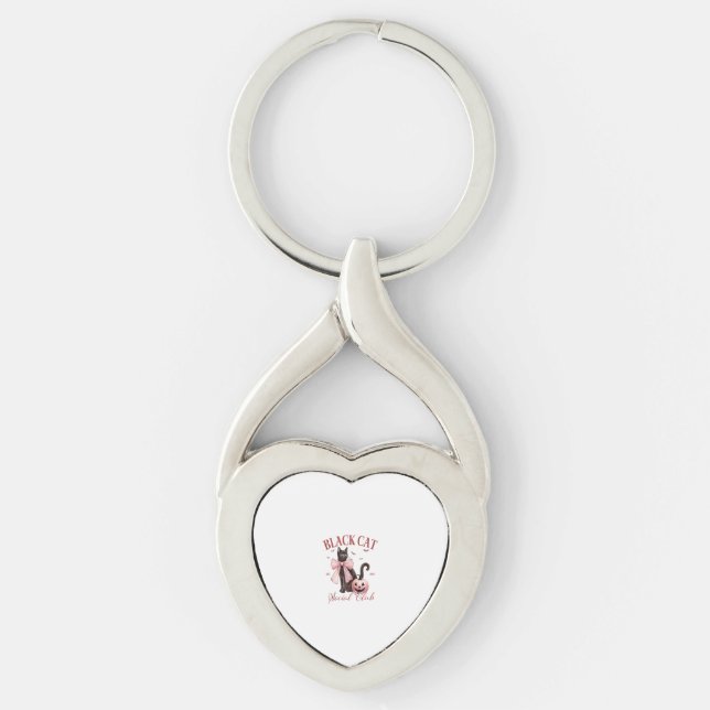 Black Cat Halloween Coquette Social Club Pink Bow  Key Ring (Front)