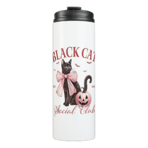 Black Cat Halloween Coquette Social Club Pink Bow  Thermal Tumbler