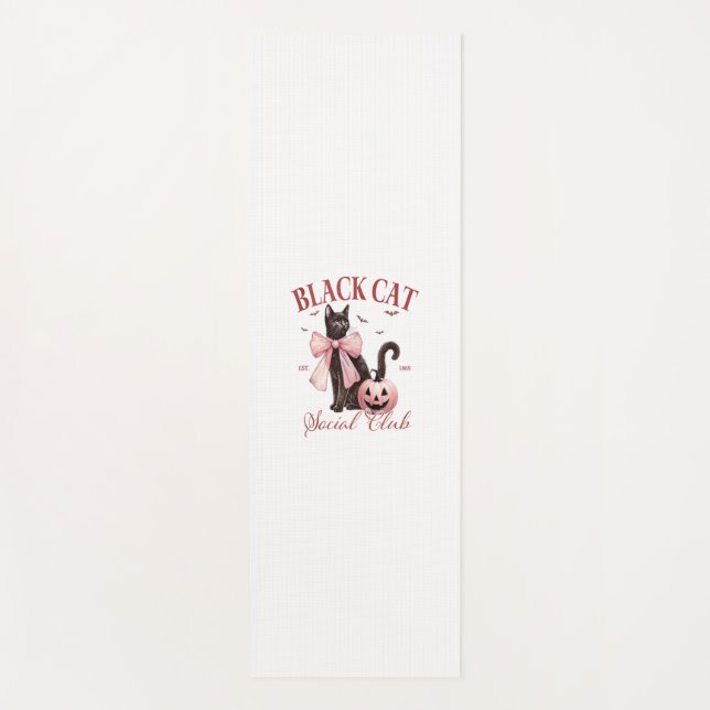 Black Cat Halloween Coquette Social Club Pink Bow  Yoga Mat (Front)