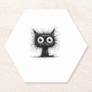 Black Cat Halloween Costume Party Funny Scary Cat Paper Coaster