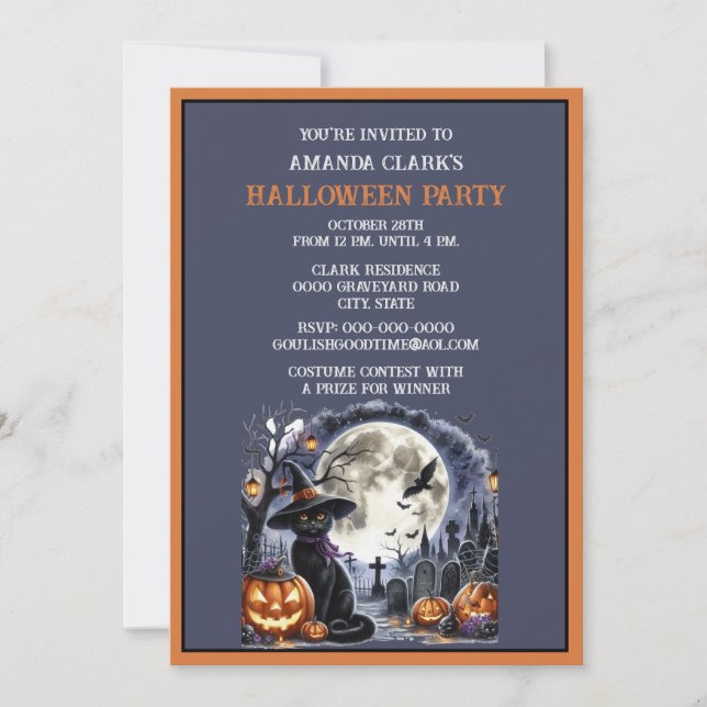 Black Cat Halloween Costume Party  Invitation (Front)