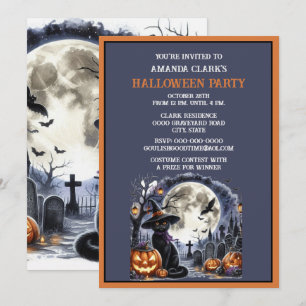 Black Cat Halloween Costume Party  Invitation