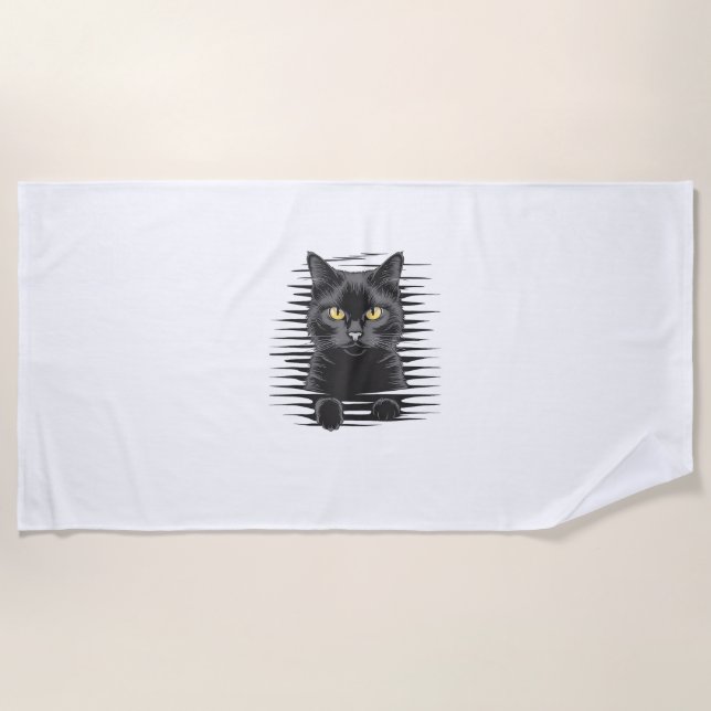 Black Cat Halloween Costume Spooky Kitty Cat Kitte Beach Towel (Front)
