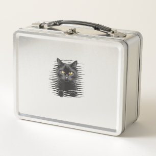 Black Cat Halloween Costume Spooky Kitty Cat Kitte Metal Lunch Box