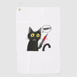 Black Cat Halloween Costume What Funny Cat Lover Golf Towel