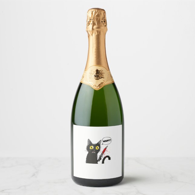 Black Cat Halloween Costume Witchcraft Spider Web  Sparkling Wine Label (Front)