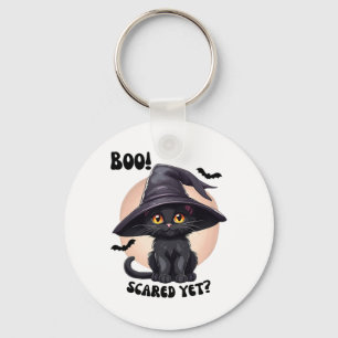 Black Cat Halloween Cute Vintage Black Kitten Boo Key Ring