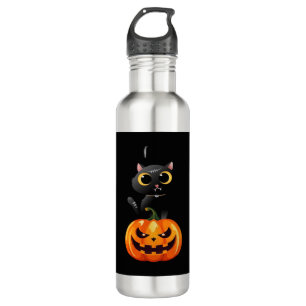 Black Cat Halloween Design – Spooky Pumpkin Art fo 710 Ml Water Bottle