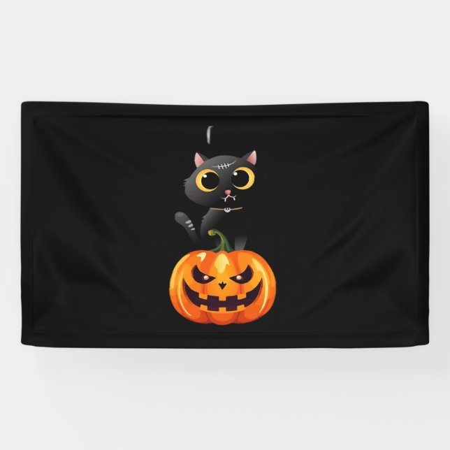 Black Cat Halloween Design – Spooky Pumpkin Art fo Banner (Horizontal)