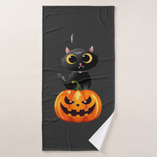 Black Cat Halloween Design � Spooky Pumpkin Art fo Bath Towel