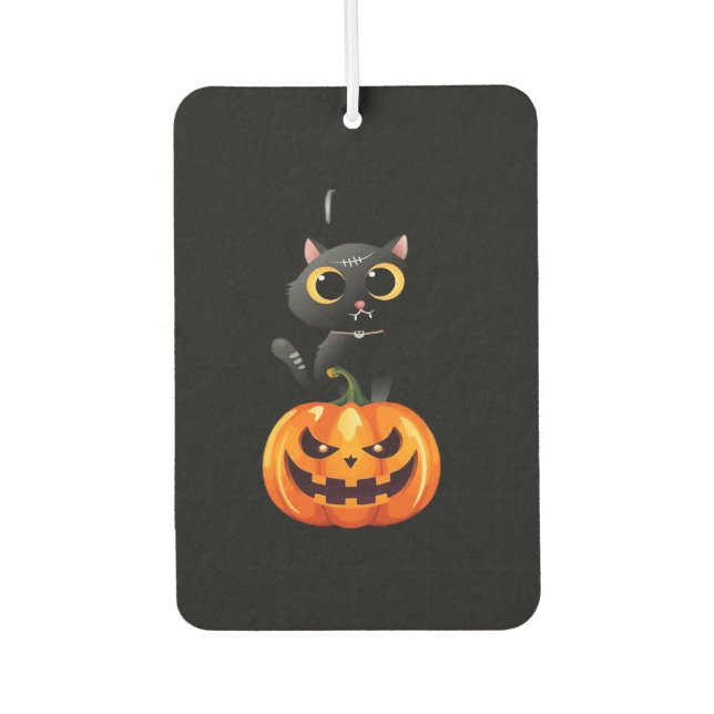 Black Cat Halloween Design � Spooky Pumpkin Art fo Car Air Freshener (Front)