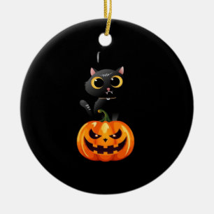 Black Cat Halloween Design � Spooky Pumpkin Art fo Ceramic Tree Decoration