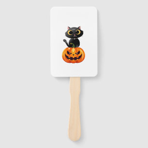 Black Cat Halloween Design � Spooky Pumpkin Art fo Hand Fan