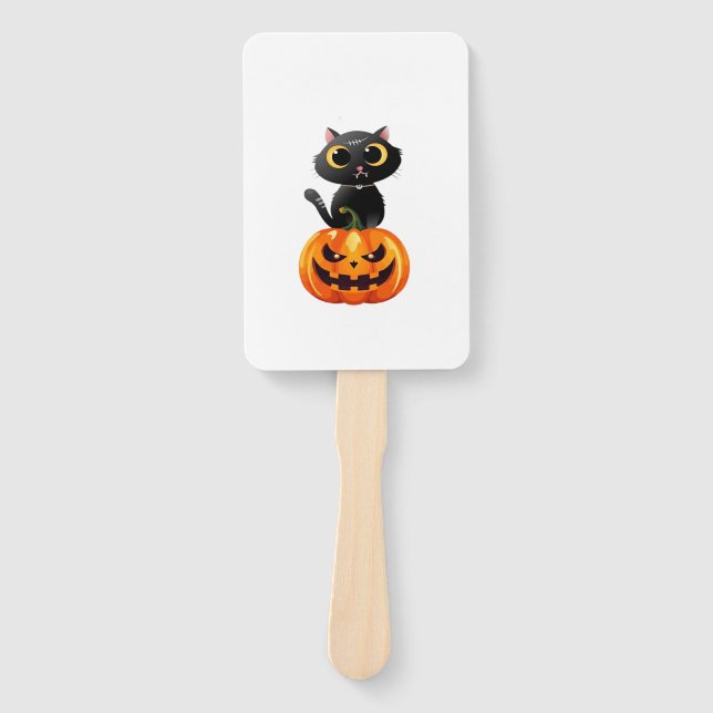 Black Cat Halloween Design � Spooky Pumpkin Art fo Hand Fan (Front)