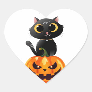 Black Cat Halloween Design – Spooky Pumpkin Art fo Heart Sticker