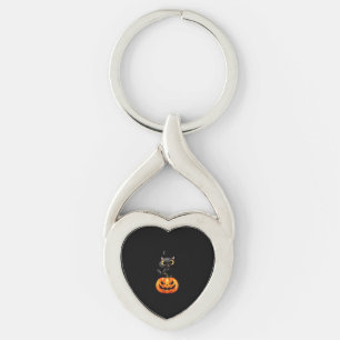 Black Cat Halloween Design – Spooky Pumpkin Art fo Key Ring