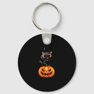 Black Cat Halloween Design � Spooky Pumpkin Art fo Key Ring