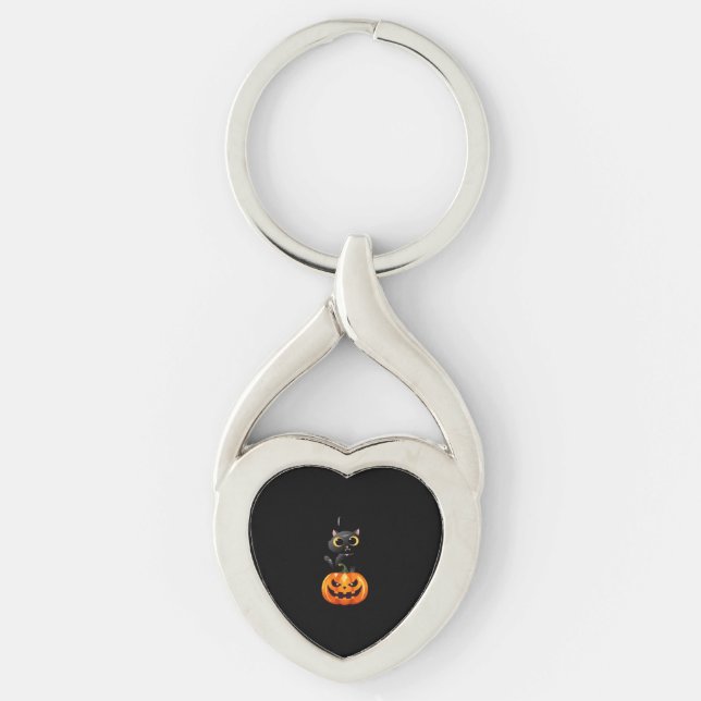 Black Cat Halloween Design � Spooky Pumpkin Art fo Key Ring (Front)