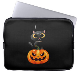 Black Cat Halloween Design – Spooky Pumpkin Art fo Laptop Sleeve