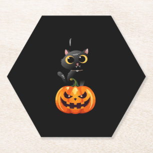 Black Cat Halloween Design � Spooky Pumpkin Art fo Paper Coaster