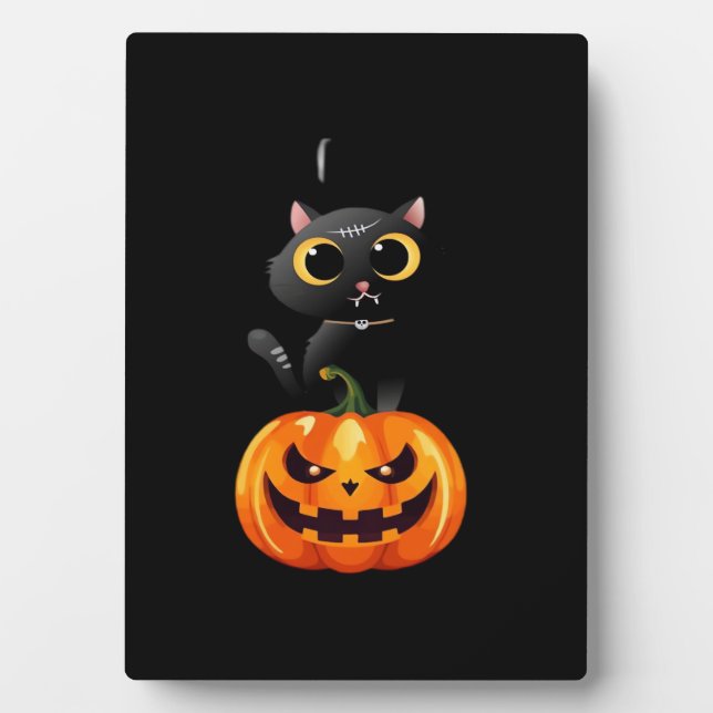 Black Cat Halloween Design � Spooky Pumpkin Art fo Plaque (Front)