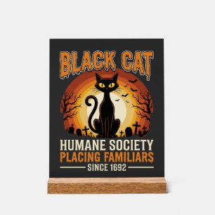 Black Cat Halloween Familiar Vintage Graveyard Des Acrylic Sign
