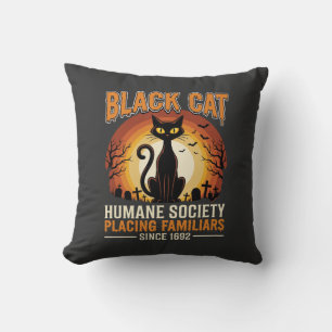 Black Cat Halloween Familiar Vintage Graveyard Des Cushion
