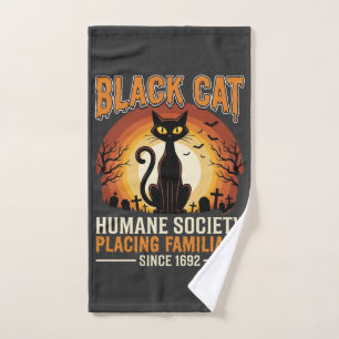 Black Cat Halloween Familiar Vintage Graveyard Des Hand Towel