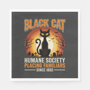 Black Cat Halloween Familiar Vintage Graveyard Des Napkin