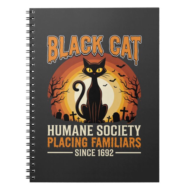 Black Cat Halloween Familiar Vintage Graveyard Des Notebook (Front)