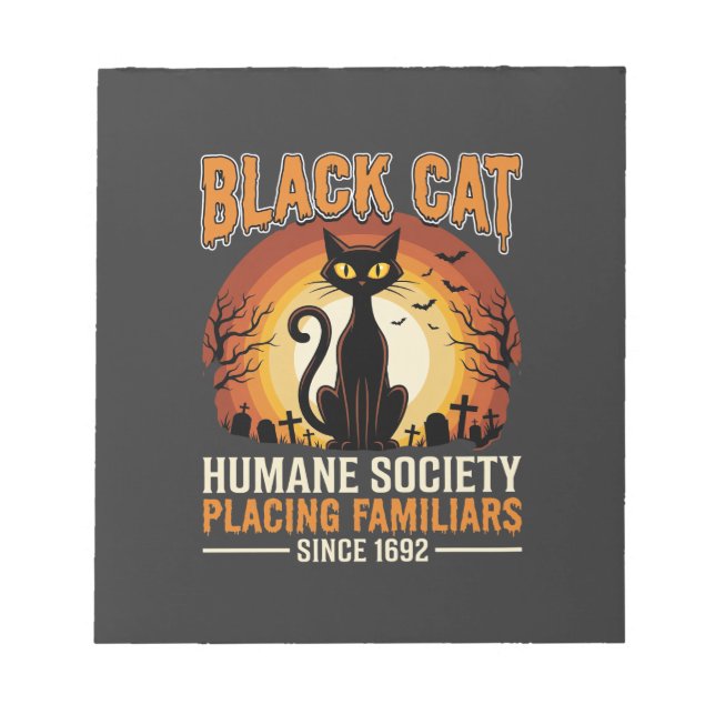 Black Cat Halloween Familiar Vintage Graveyard Des Notepad (Front)