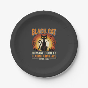 Black Cat Halloween Familiar Vintage Graveyard Des Paper Plate
