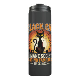 Black Cat Halloween Familiar Vintage Graveyard Des Thermal Tumbler