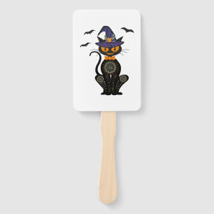 Black Cat Halloween Hand Fan