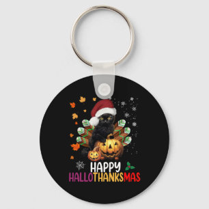 Black Cat Halloween Happy Hallothanksmas Merry Chr Key Ring
