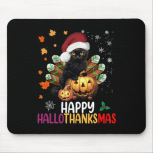 Black Cat Halloween Happy Hallothanksmas Merry Chr Mouse Mat