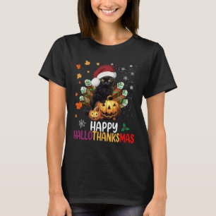 Black Cat Halloween Happy Hallothanksmas Merry Chr T-Shirt