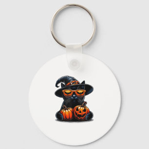 Black Cat Halloween Holding Pumpkin Cat Lovers Gir Key Ring