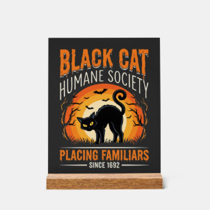Black Cat Halloween Humane Society Vintage Graphic Acrylic Sign