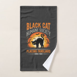 Black Cat Halloween Humane Society Vintage Graphic Hand Towel