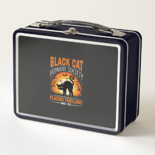 Black Cat Halloween Humane Society Vintage Graphic Metal Lunch Box